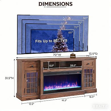 Fireplace TV Stand with 36in Electric Fireplace, 70in Farmhouse Highboy Entertainment Center