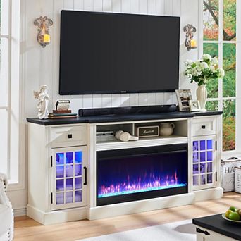 Fireplace TV Stand with 36 in Electric Fireplace, 70 in Farmhouse Highboy Entertainment Center