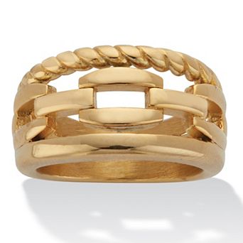 Rope and Link Style Gold Ion-Plated Stainless Steel Ring