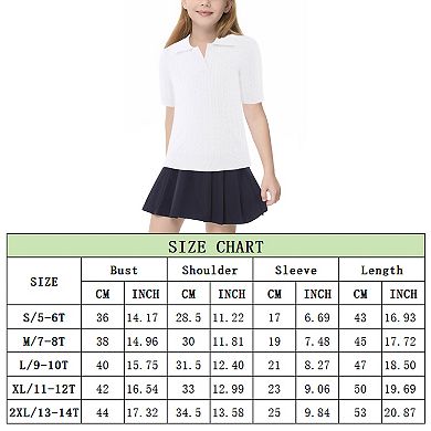 Girls' Short Sleeve Polo Knit Sweater V-Neck Cable Pullover School Uniform (5-14 Years)