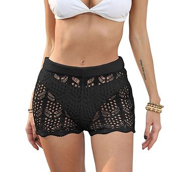 Women's Beach Shorts Sheer Woven Swim Shorts Swimsuit Bottom Board Lace Hollow Swimdress