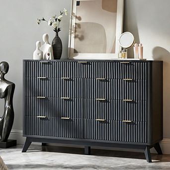 Modern Fluted 9 Drawer Dresser, 54" Wide Wood Storage Cabinet for Bedroom with Spacious Drawers