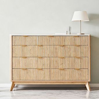 Modern Fluted 9 Drawer Dresser, 54" Wide Wood Storage Cabinet for Bedroom with Spacious Drawers