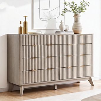 Modern Fluted 9 Drawer Dresser, 54" Wide Wood Storage Cabinet for Bedroom with Spacious Drawers