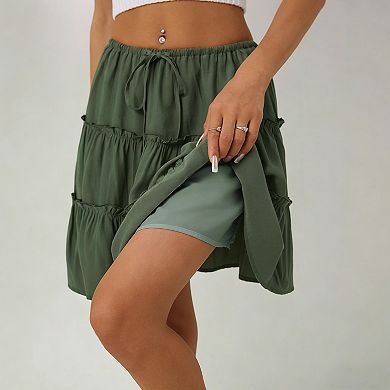 Women's High Waisted Adjustable Mini Skirt Summer Built-in Shorts Casual Skirts