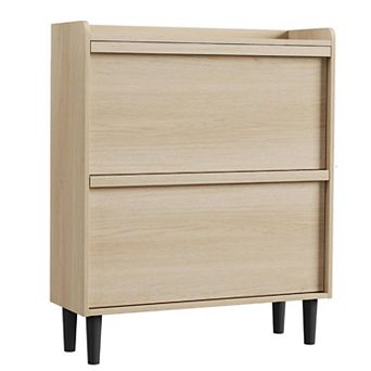 Shoe Cabinet with 2 Flip Drawers Hidden Entryway Shoe Storage Organizer with Adjustable Shelves