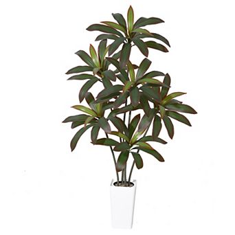 Real Touch Artificial Dracaena Tree with Multi-Tonal Trunks,White Tall Planter and Decorative Stones