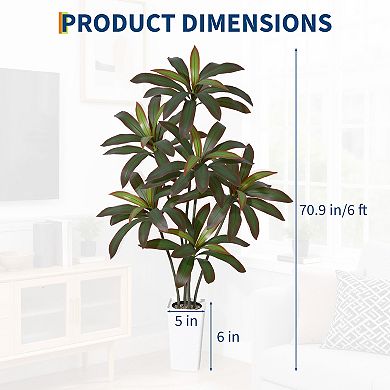 Real Touch Artificial Dracaena Tree with Multi-Tonal Trunks,White Tall Planter and Decorative Stones