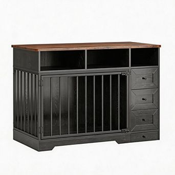 47.8 Inch Dog Crate Furniture Kennel with Doors Wooden Pet House with Drawers and Storage Cabinet