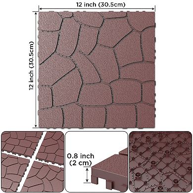 WOW PIONEER Interlocking Stone Texture Patio Deck Tiles for Outdoor Flooring DIY Installation 44pcs