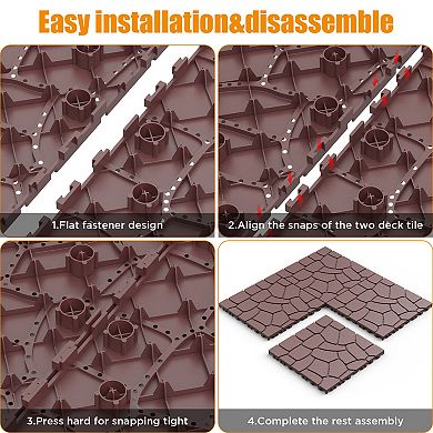 WOW PIONEER Interlocking Stone Texture Patio Deck Tiles for Outdoor Flooring DIY Installation 44pcs