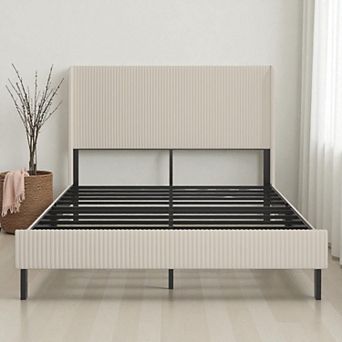 Lufeiya Queen Size Metal Platform Bed Frame with USB Charging Headboard, No Box Spring Needed