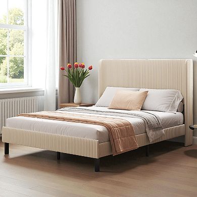 Lufeiya Queen Size Metal Platform Bed Frame with USB Charging Headboard, No Box Spring Needed