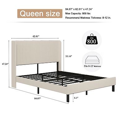 Lufeiya Queen Size Metal Platform Bed Frame with USB Charging Headboard, No Box Spring Needed