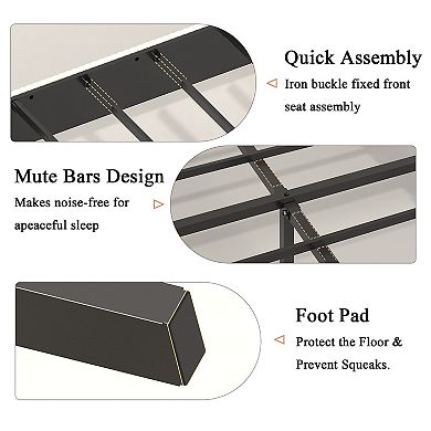 Lufeiya Queen Size Metal Platform Bed Frame with USB Charging Headboard, No Box Spring Needed