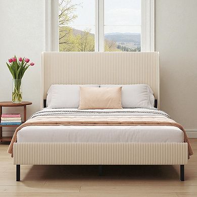Lufeiya Queen Size Metal Platform Bed Frame with USB Charging Headboard, No Box Spring Needed