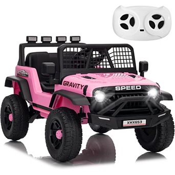 Kids 12V Electric Ride-On Truck w/ Remote, Spring Suspension, LED Lights, Music, Outdoor Toy Car