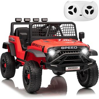 Kids 12V Electric Ride-On Truck w/ Remote, Spring Suspension, LED Lights, Music, Outdoor Toy Car