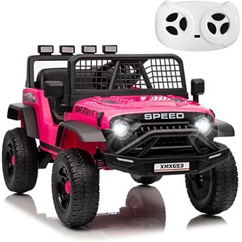 Kids 12V Electric Ride-On Truck w/ Remote, Spring Suspension, LED Lights, Music, Outdoor Toy Car