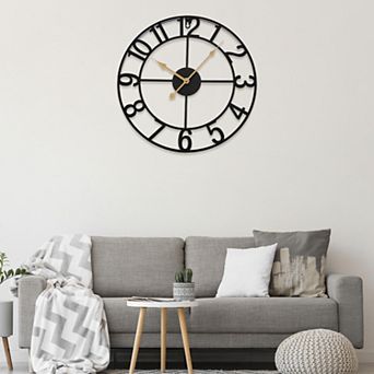 16inch/40cm Metal Wall Clock for Room, Silent Non-Ticking Vintage Battery Operated