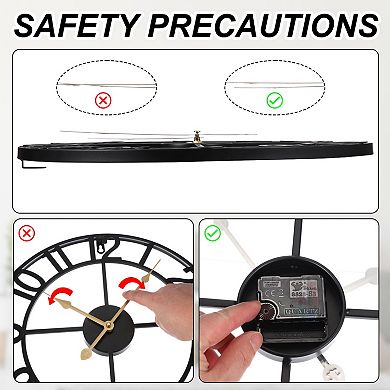 16inch/40cm Metal Wall Clock for Room, Silent Non-Ticking Vintage Battery Operated