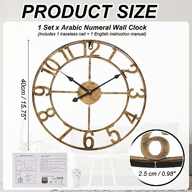 16inch/40cm Metal Wall Clock for Room, Silent Non-Ticking Vintage Battery Operated