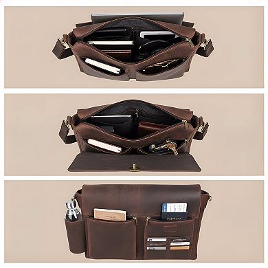 ZUQIETA Leather Messenger Bag for Men & Women - Laptop Briefcase with Adjustable Shoulder Strap