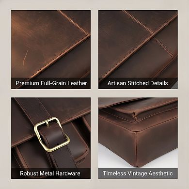 ZUQIETA Leather Messenger Bag for Men & Women - Laptop Briefcase with Adjustable Shoulder Strap