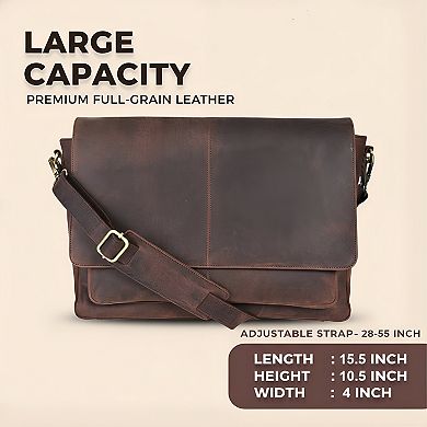 ZUQIETA Leather Messenger Bag for Men & Women - Laptop Briefcase with Adjustable Shoulder Strap