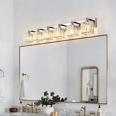 Modern Crystal Vanity Light, Sleek Metal Wall Sconce for Bathroom, Bedroom Vanity Mirror