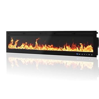 88 in Electric Fireplace Wall Mounted Smart APP 12 Flame Colors Ultra-Quiet Remote Black