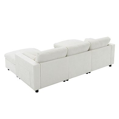 Whisen 5-Seat Chenille Sectional Sofa with Storage Pockets and 2 Movable Ottomans