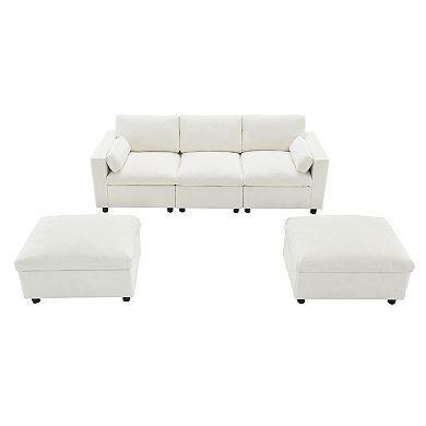 Whisen 5-Seat Chenille Sectional Sofa with Storage Pockets and 2 Movable Ottomans