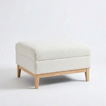 Upholstered Storage Ottoman with Reversible Lid and Wood Base Boucle