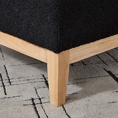 Upholstered Storage Ottoman with Reversible Lid and Wood Base Boucle