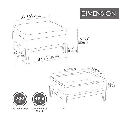 Upholstered Storage Ottoman with Reversible Lid and Wood Base Boucle