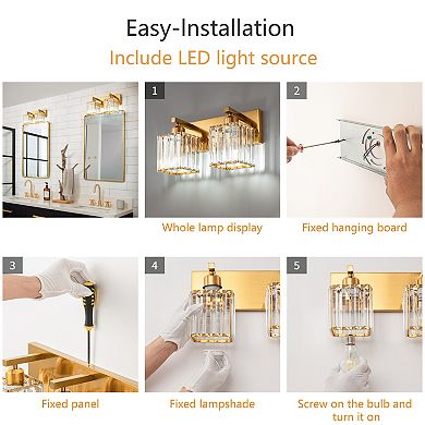 ZLAIQB 12.59" 2-Light Modern Crystal Bathroom Wall Lamp