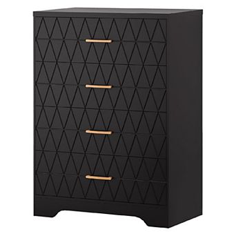 4 Drawer Tall Dressers for Bedroom, Wood Chest of Drawers with Gold Handles for Closet