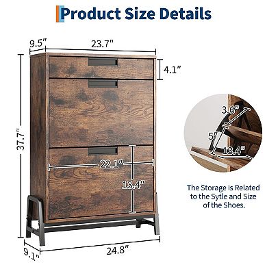 Shoe Storage Organizer with 2 Flip Drawers and 1 Drawer Freestanding with Adjustable Shelves