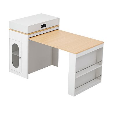 Rolling Kitchen Island with Power Outlet & Extendable Dining Table, Multifunctional Bar Sideboard