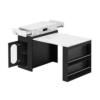 Rolling Kitchen Island with Power Outlet & Extendable Dining Table, Multifunctional Bar Sideboard