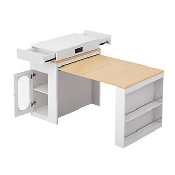 Rolling Kitchen Island with Power Outlet & Extendable Dining Table, Multifunctional Bar Sideboard