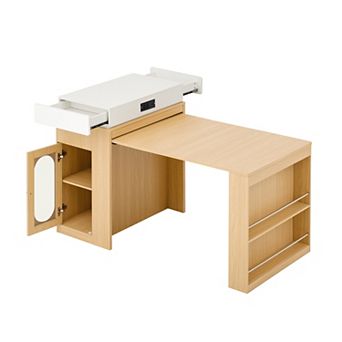 Rolling Kitchen Island with Power Outlet & Extendable Dining Table, Multifunctional Bar Sideboard