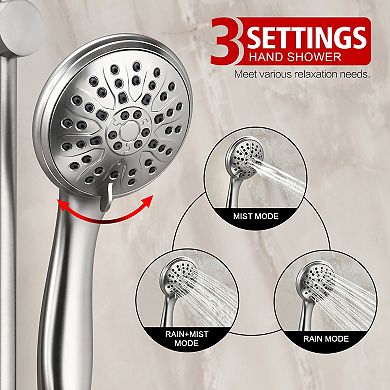 SUMERAIN Wall-Mounted Shower System, Modern Luxury, Adjustable Height, 3 Spray Modes, Solid Brass