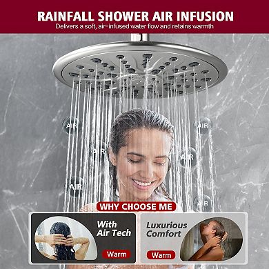 SUMERAIN Wall-Mounted Shower System, Modern Luxury, Adjustable Height, 3 Spray Modes, Solid Brass