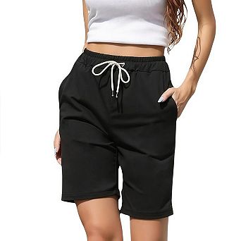 Soft Relaxed Shorts for Women Adjustable Shockcord High Waist Casual Shorts with Pockets