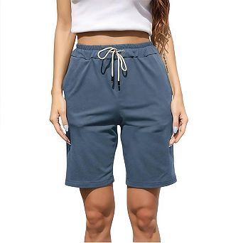 Soft Relaxed Shorts for Women Adjustable Shockcord High Waist Casual Shorts with Pockets