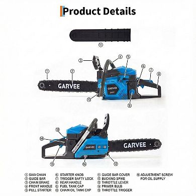 Gas Powered Chainsaw 52cc 2-Stroke, Automatic Chain Lubrication & Quick Start, Ergonomic Handle