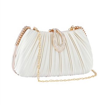 Rhinestone Clutch Purses for Women Pleated Evening Bag with Removable Chain