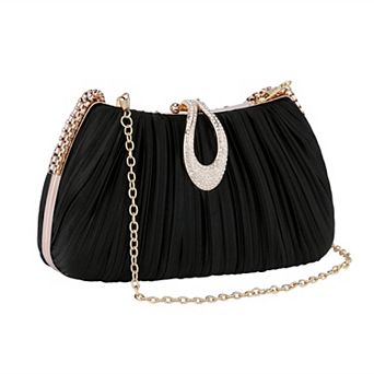 Rhinestone Clutch Purses for Women Pleated Evening Bag with Removable Chain